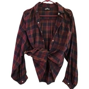 Angie XL Brown Plaid Long Sleeve Flannel Shirt